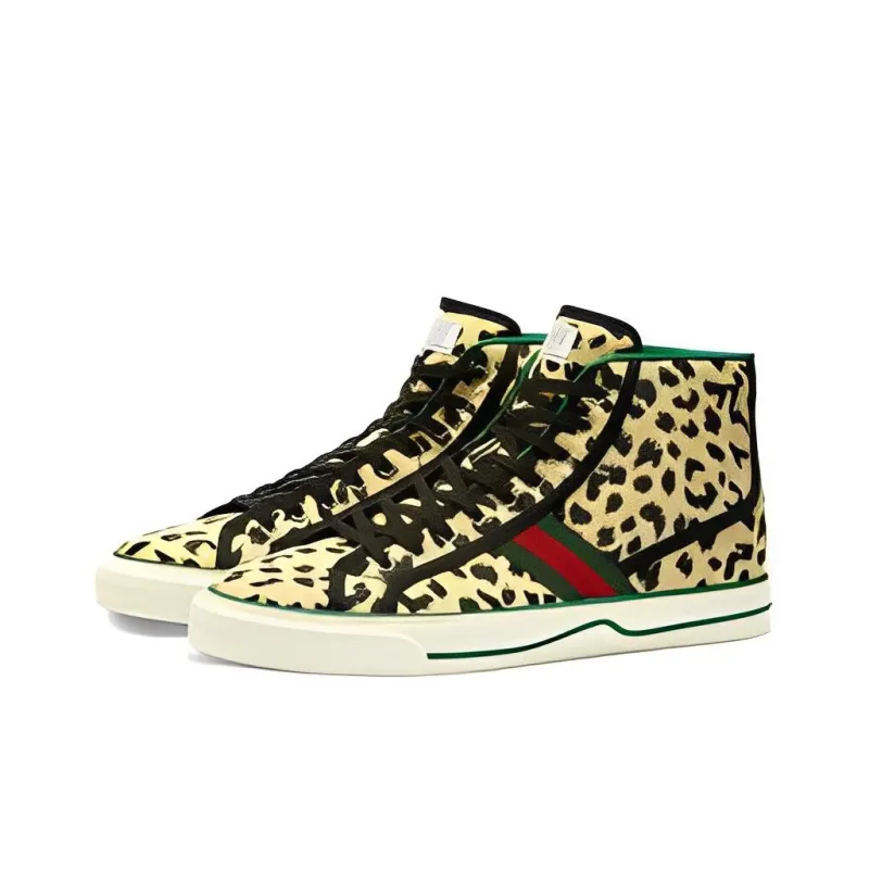 GUCCI Tennis 1977 Slip Resistant Shock Absorbers High Top Skateboard Shoes Men's Yellow Black-2