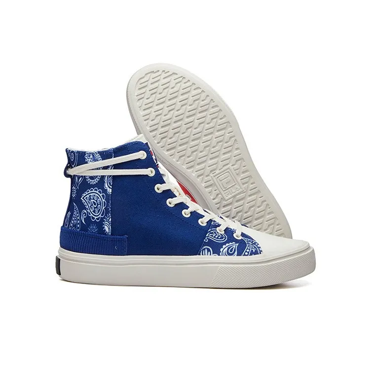 FILA FUSION Canvas Shoes Women's High Top Dark Blue/Fire Red-5