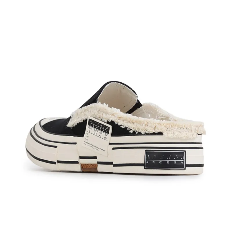 VESSEL G.O.P. Black Slip On No Laces Low Top Canvas Shoes Unisex Black-3
