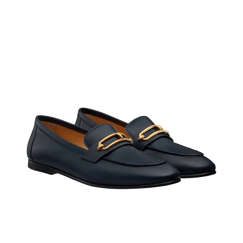 HERMES Colette Loafers Women's Blue-2