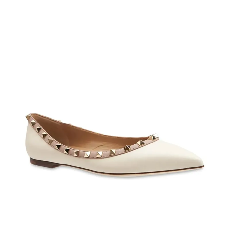 Valentino ROCKSTUD Casual Single Shoes Women's Ivory-2