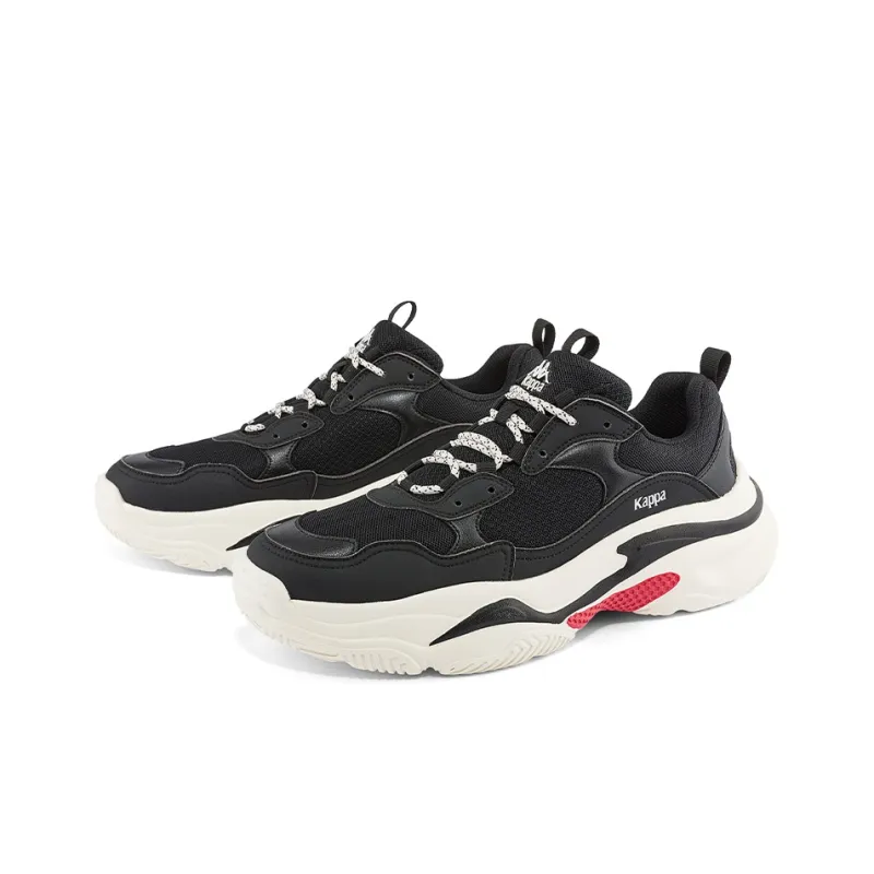 Kappa Cushioning Anti-Slip And Wear-Resistant Low-Top Chunky Sneakers Unisex Black White-2