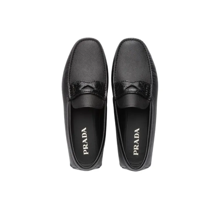 PRADA Saffiano Men's Casual Shoes Men Low Top Black-3
