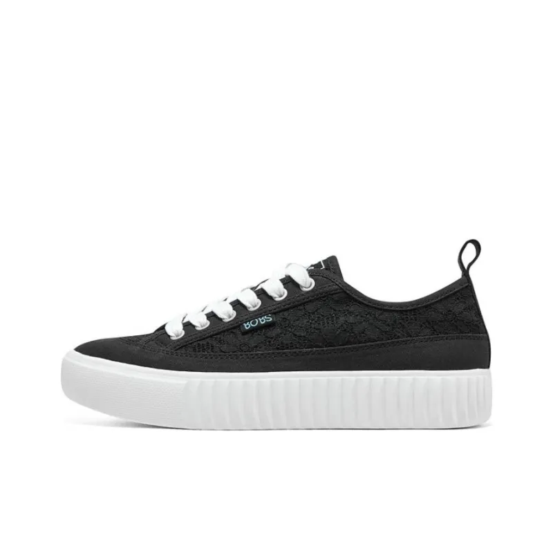 Skechers Royal Kiss Anti Slip Wear Resistant Lightweight Breathable Supportive Low Top Canvas Shoes Women's Black White-0
