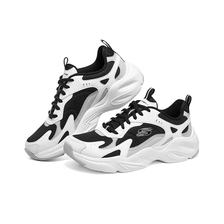 Skechers D'LITES Cushioned Wear-Resistant Support Low-Top Chunky Sneakers Women's White Black-3