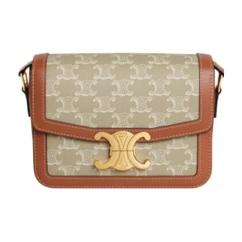 CELINE Triomphe Arc De Triomphe Cow Leather Binding Shoulder Bag, Portable Crossbody Bag Women's Beige Brown