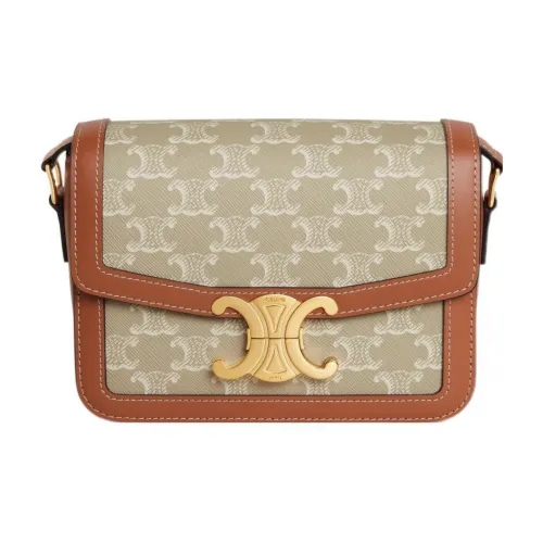 CELINE Triomphe Arc De Triomphe Cow Leather Binding Shoulder Bag, Portable Crossbody Bag Women's Beige Brown
