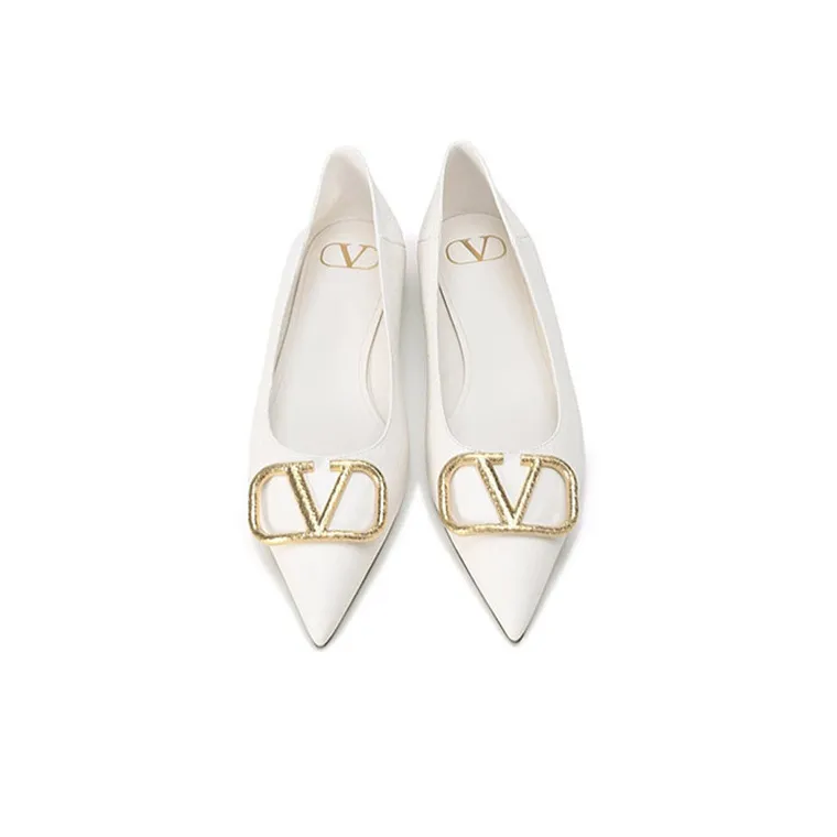 Valentino Vlogo Flat Unlined Shoes Women's Light Ivory White-3