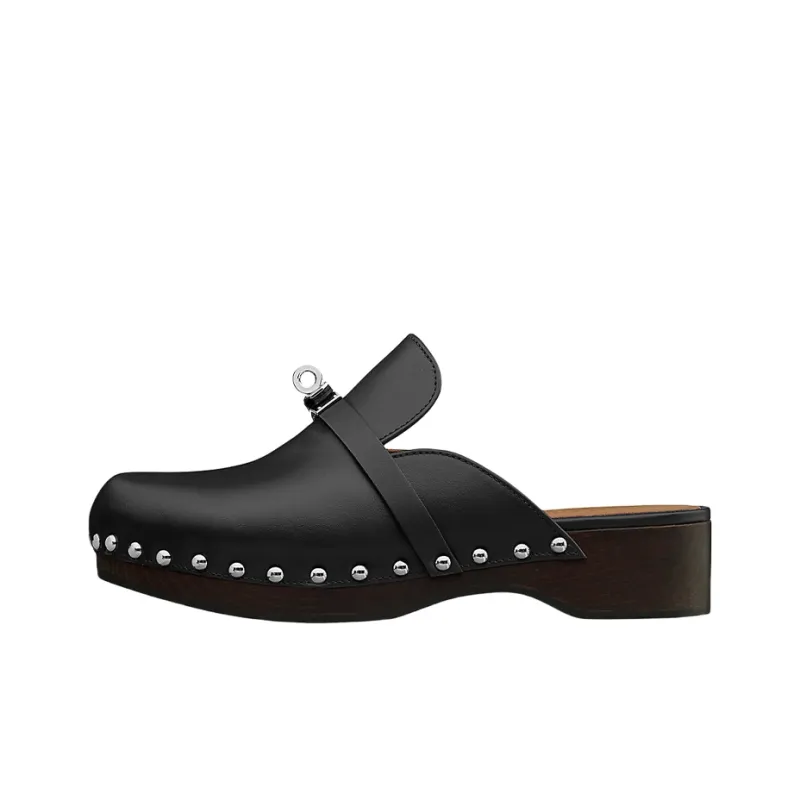HERMES Carlotta Closed Toe Slippers Casual Shoes Women's Black-0