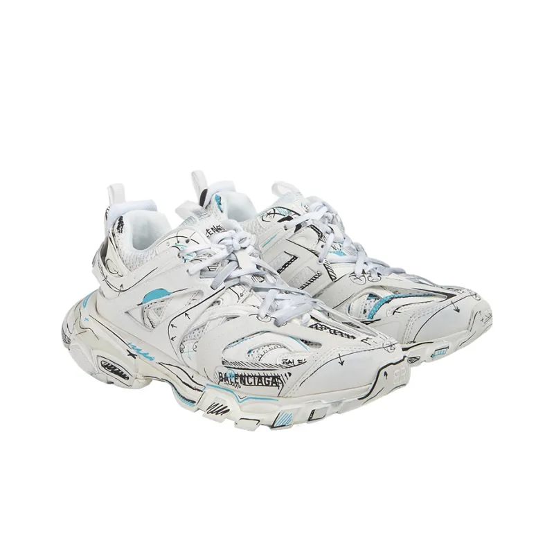 Balenciaga Track 1.0 Sneakers ' White Blue Mesh And Nylon Graffiti' Women's-2