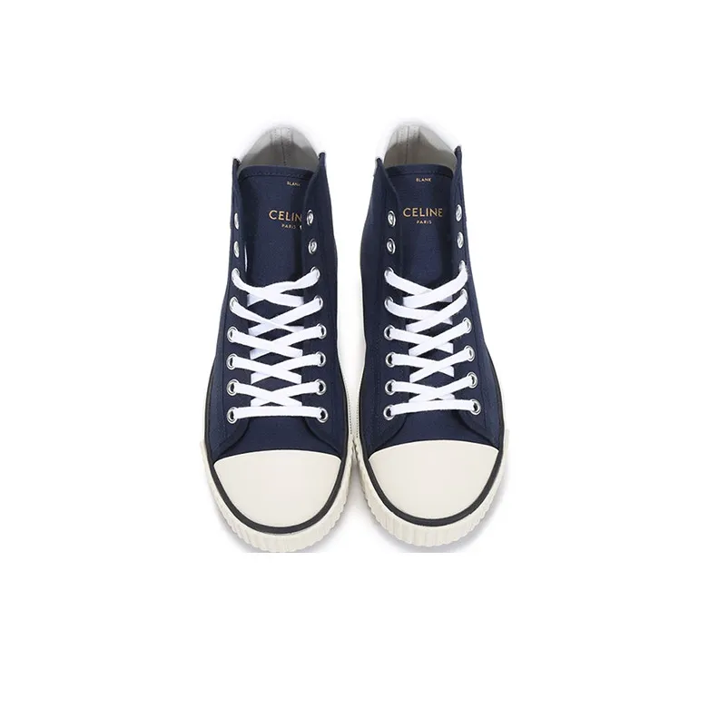 CELINE High Top Canvas Shoes Women's Marine Blue-3