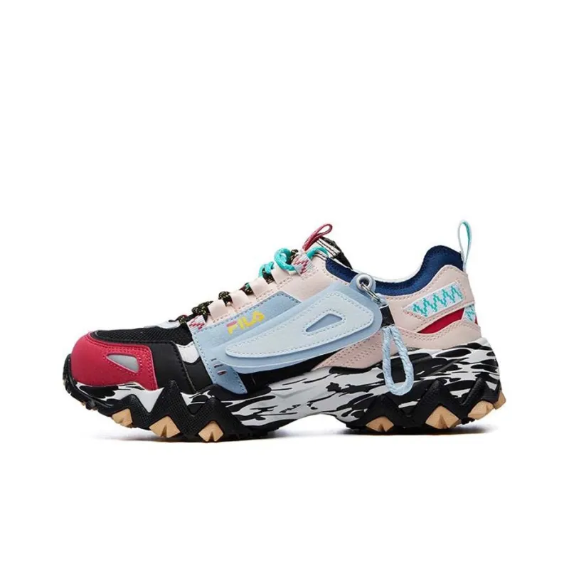 FILA FUSION Fellow Fellow Cushioning Anti Slip Wear Resistant Breathability Low Top Chunky Sneakers Women's Pink Blue-0