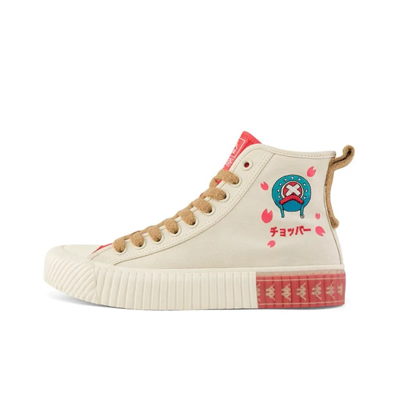 Kappa Anti-Slip Wear-Resistant High-Top Canvas Shoes Unisex White Red-0