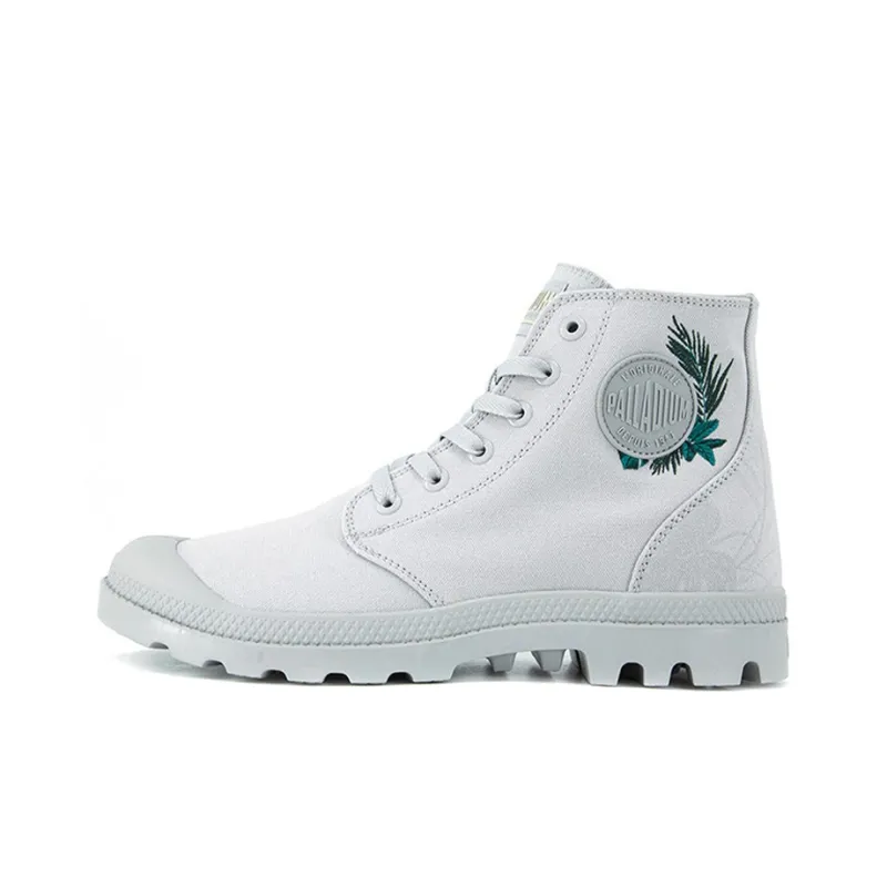 Palladium Pampa Hi Palm Camo Anti Slip And Wear Resistant Breathable High Top Canvas Shoes Unisex Mist Gray-0