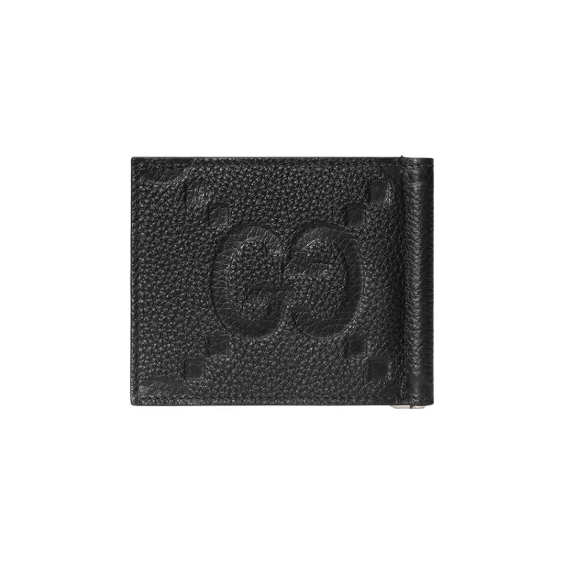 GUCCI Leather Wallet Large Size Men's Black-2