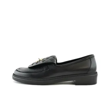 CHANEL Quilted Tab Loafers Black Leather