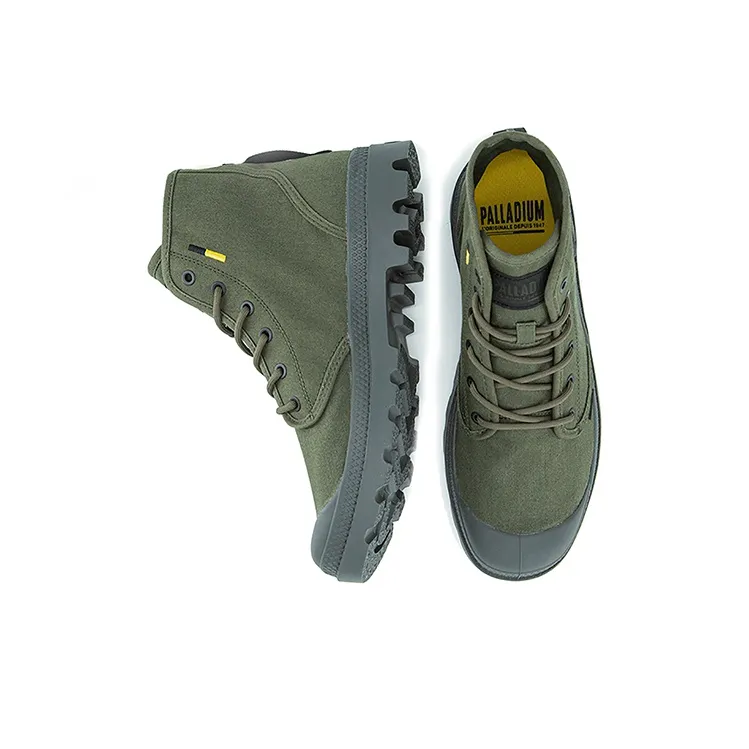Palladium Pampa Hi Htg Supply Anti Slip And Wear Resistant Breathable High Top Canvas Shoes Unisex Dark Olive Green-3