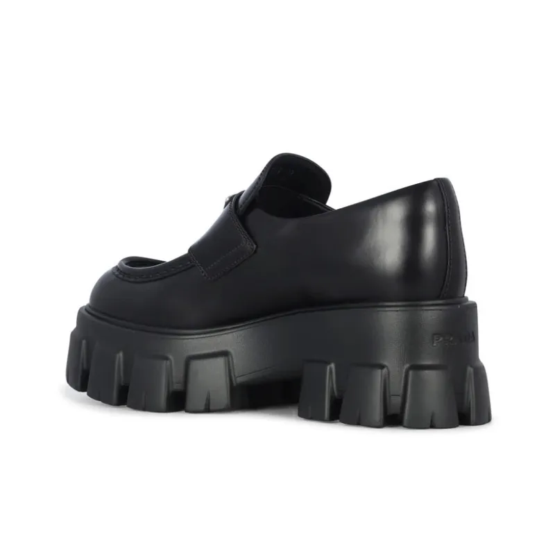 PRADA Brushed Leather Monolith Loafers 'Black' Women's-3