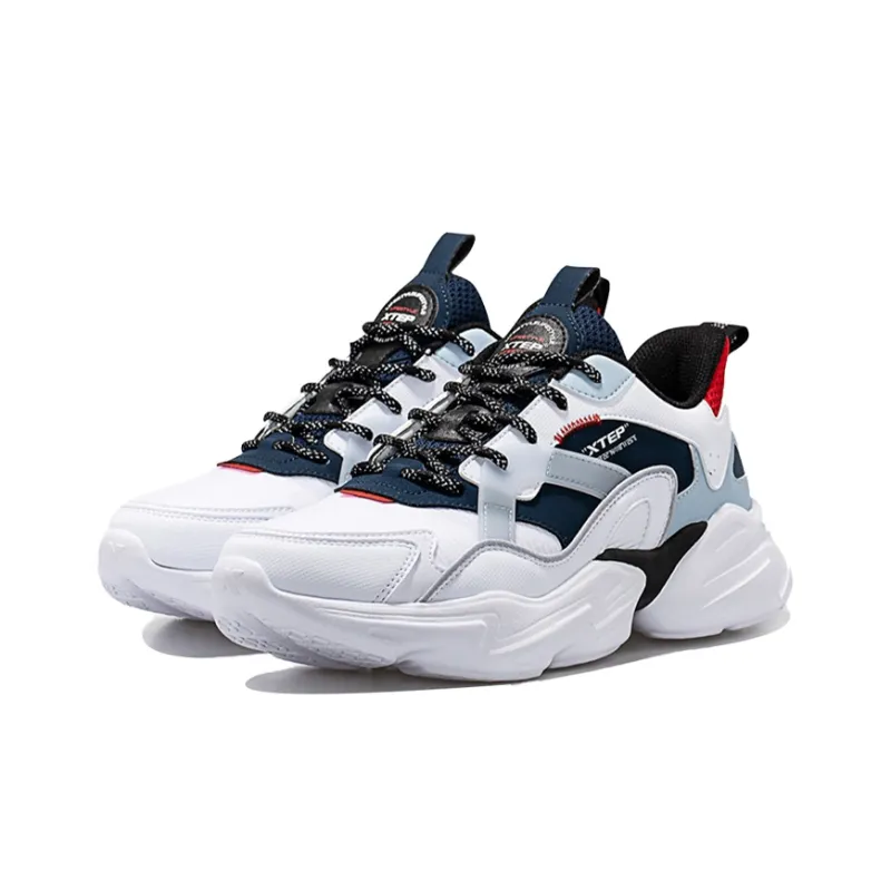 XTEP Anti Slip Wear Resistant Low Top Chunky Sneakers Men's Pearl White Lake Blue Multicolor-1
