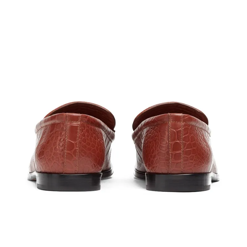 Bottega Veneta Croc Effect Leather Loafer Brown-4