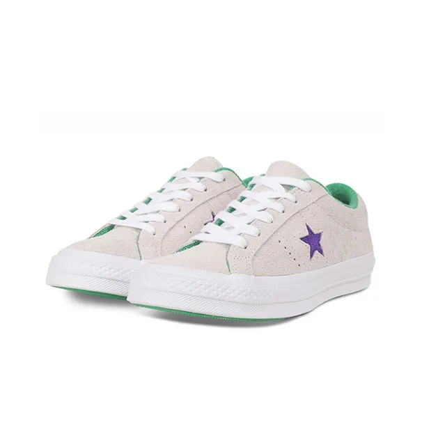 Converse One Star Anti-Slip Wear-Resistant Low-Top Canvas Shoes Unisex Gray Purple-2