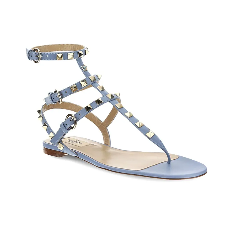 Valentino Rockstud Casual Single Shoes Women's Light Blue-2