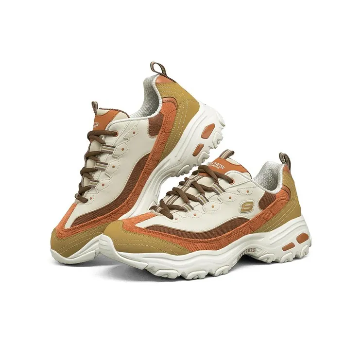 Skechers D'LITES 1.0 Cushioning, Wear Resistant Low Top Chunky Sneakers Men's White Brown-2