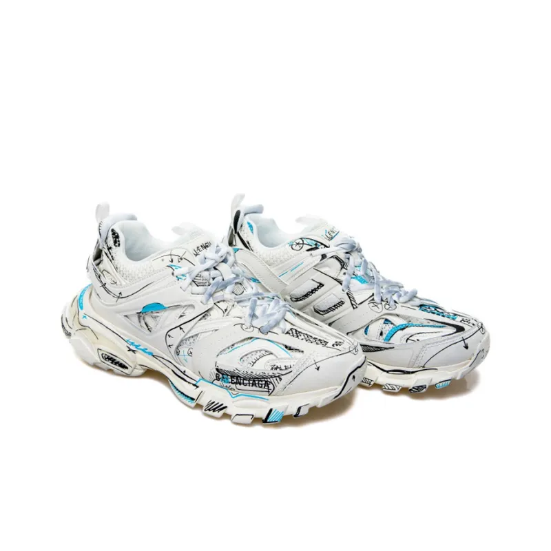 Balenciaga Track 1.0 Sneakers ' White Blue Mesh And Nylon Graffiti'-2