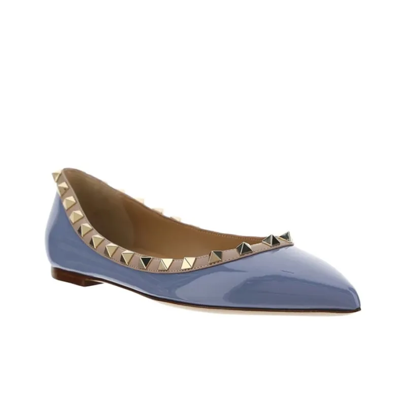 Valentino Rockstud Casual Single Shoes Women's Blue-3