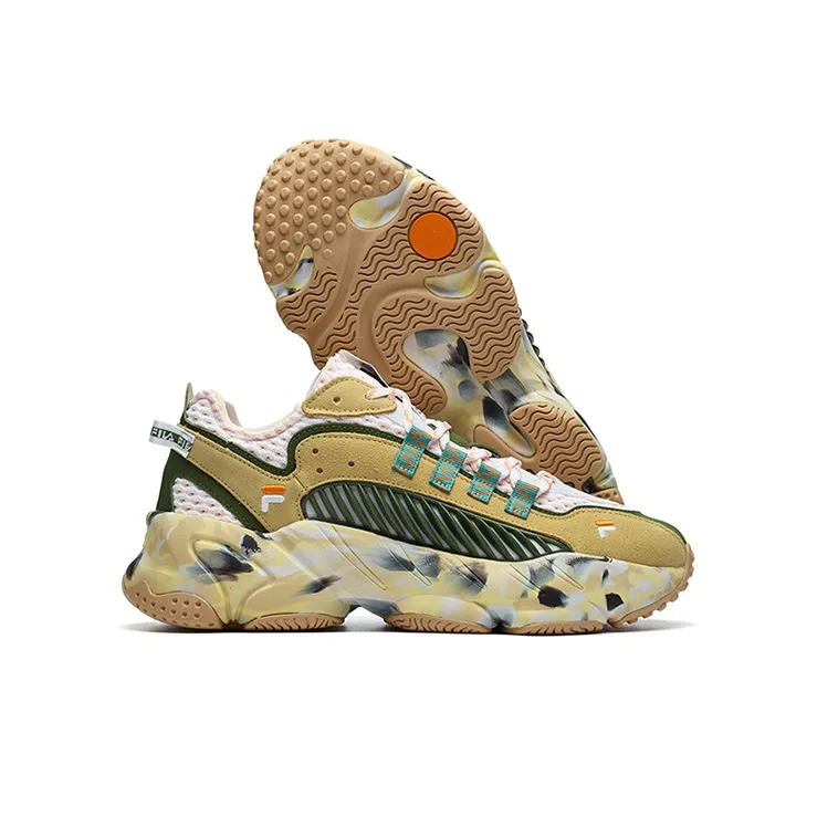 FILA FUSION ADE Reform Cushioning Anti Slip And Wear Resistant Low Top Chunky Sneakers Men's Earth Yellow Green-4