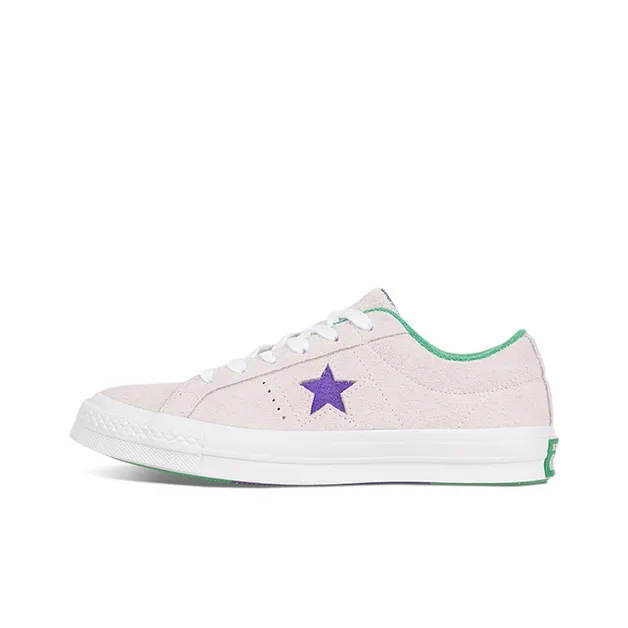 Converse One Star Anti-Slip Wear-Resistant Low-Top Canvas Shoes Unisex Gray Purple-0