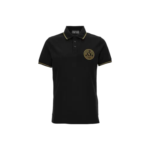 VERSACE JEANS COUTURE Men Logo-Embroidered Cotton Polo Shirt Black