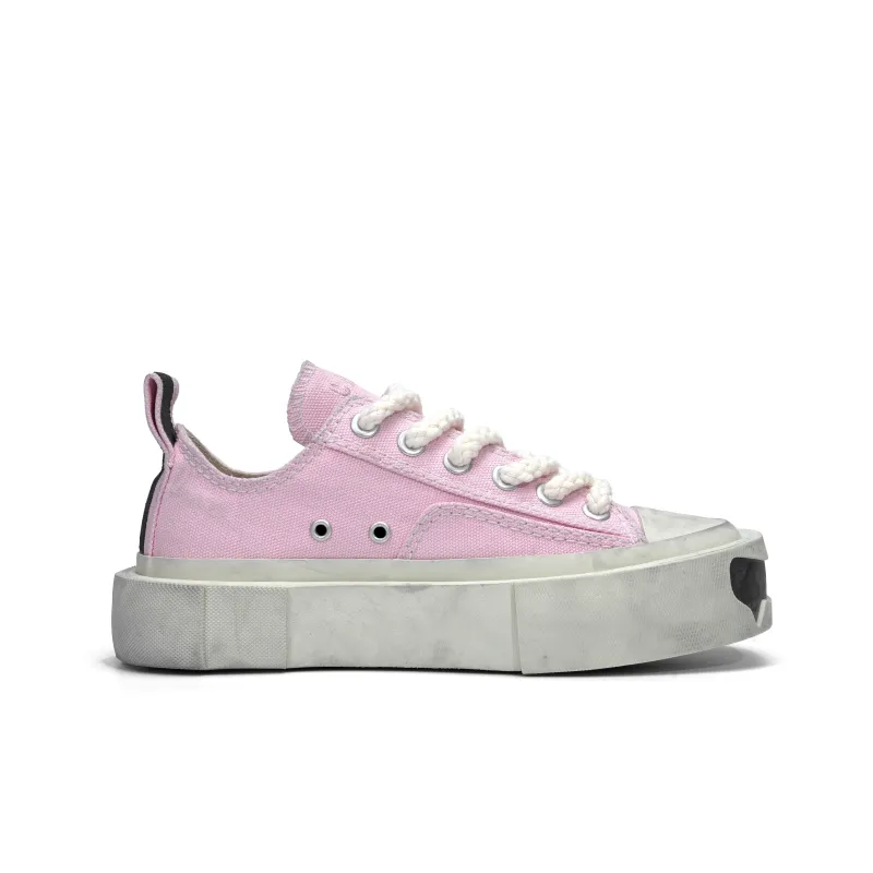 CROOKED CARD Canvas Shoes Unisex Low Top White/Pink-1