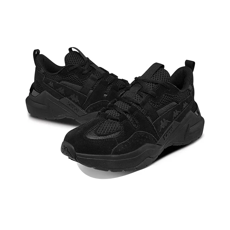 Kappa Label String Cushioning Low Top Chunky Sneakers Unisex Black-4