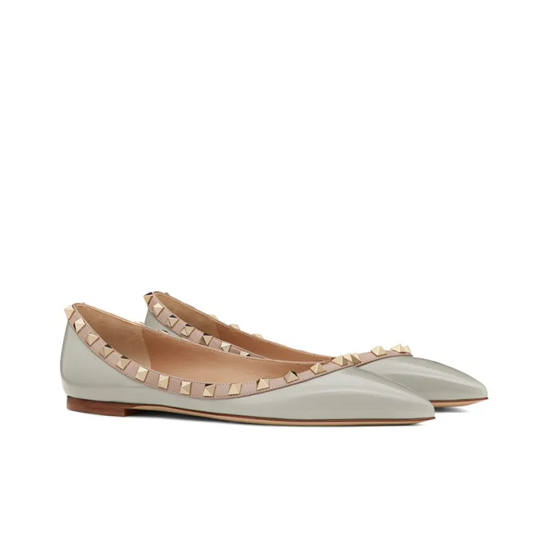 Valentino Rockstud Casual Single Shoes Women's Green-2