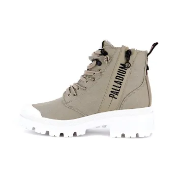Palladium Pallabase Metro Anti-Slip And Wear-Resistant Height Increasing High-Top Canvas Shoes Women's Khaki