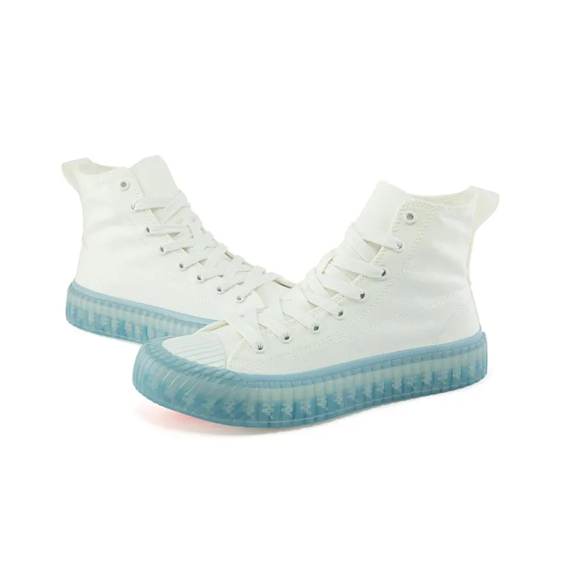 Kappa Jelly String Label Anti Slip And Wear Resistant Lightweight High Top Canvas Shoes Unisex Blue White-4