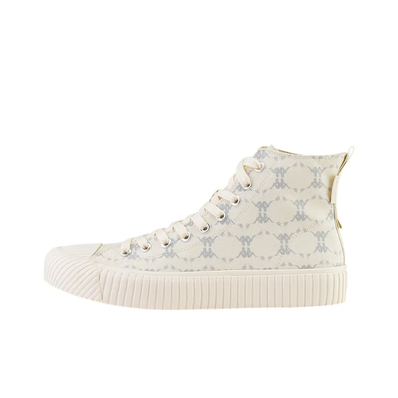Kappa Monogram Abrasion Resistant Coverage High Top Canvas Shoes Unisex Heron Feather White-0
