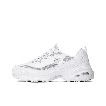 Skechers D'LITES 1.0 Cushioning Anti Slip And Wear Resistant Low Top Chunky Sneakers Women's White Silver