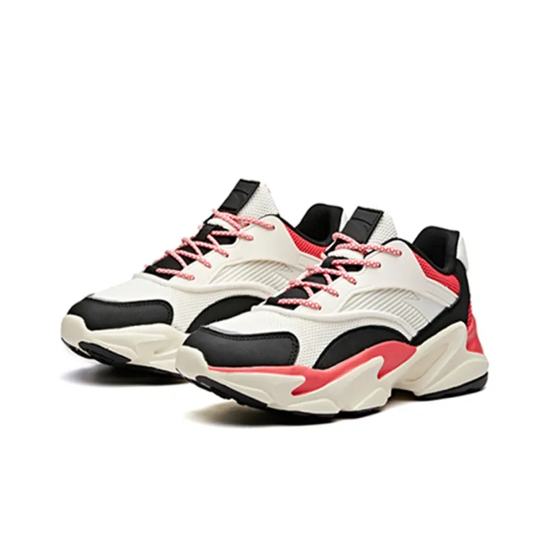 ANTA Chunky Sneakers Women's Low-Top Ivory White/Black/Crimson-2