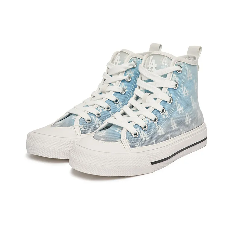 MLB Playball High Monogram Anti-Slip And Wear-Resistant Lightweight Cushioning High-Top Canvas Shoes Unisex White Blue-2