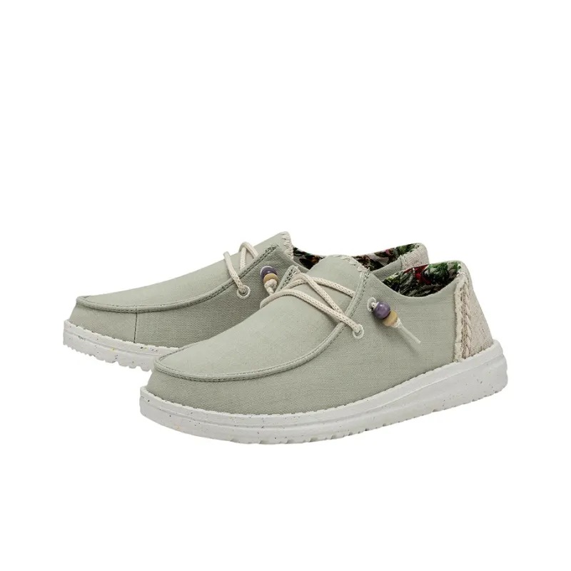 Heydude Canvas Shoes Women's Low Top Light Gray Green-2