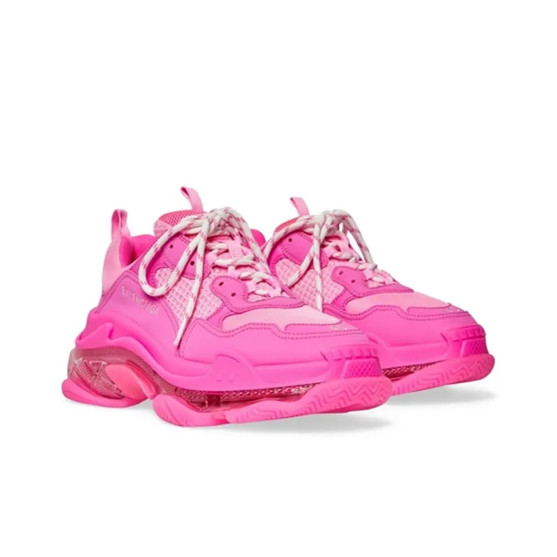 Balenciaga Triple S Low Top Chunky Sneakers Women's Neon Pink-2
