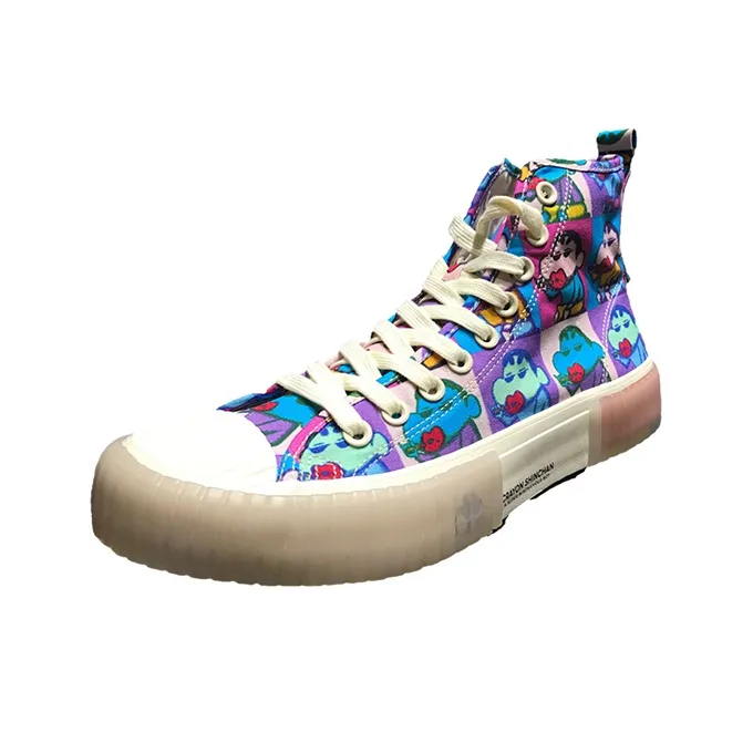 SHINCHAN x Kappa Wear Resistant Breathable Height Increasing High Top Canvas Shoes Unisex Aqua Blue-2