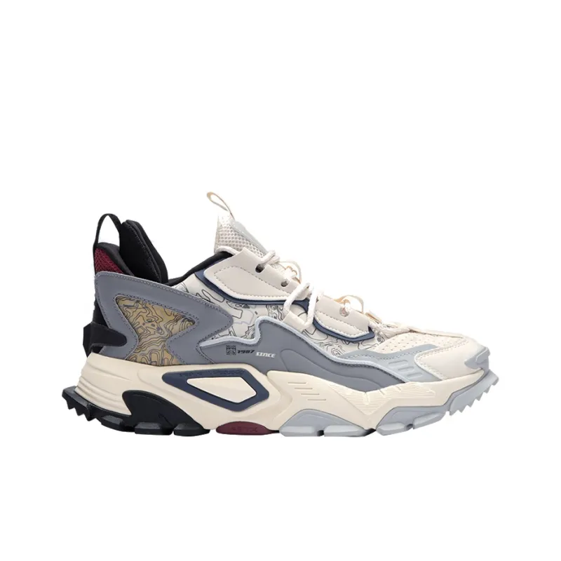 XTEP Shanhai Collection Cushioning Anti Slip Wear Resistant Breathability Low Top Chunky Sneakers Men's Beige Gray-1
