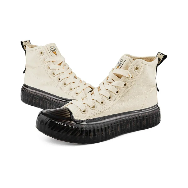 Kappa Anti Slip Wear Resistant High Top Canvas Shoes Unisex White Black-5