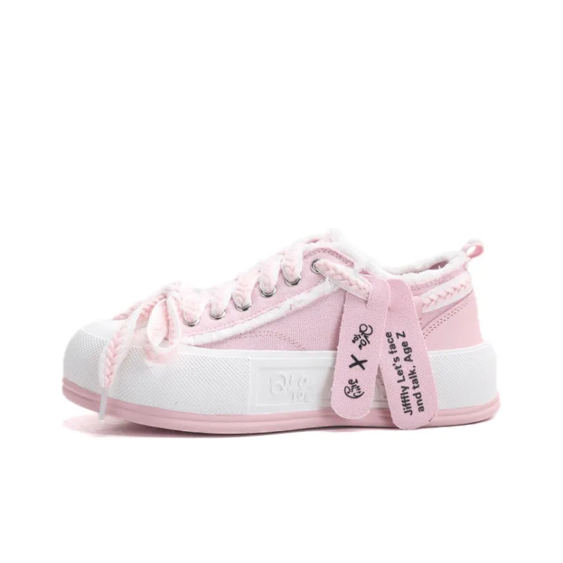 Jifffly Abrasion Resistant Breathable Height Increasing Low Top Canvas Shoes Women's Pink-0