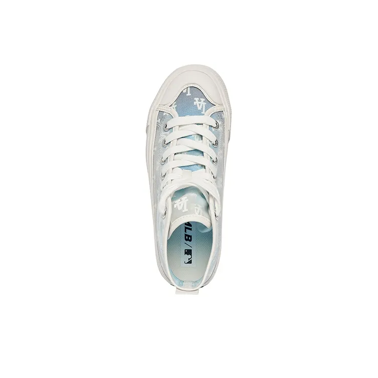 MLB Playball High Monogram Anti-Slip And Wear-Resistant Lightweight Cushioning High-Top Canvas Shoes Unisex White Blue-3