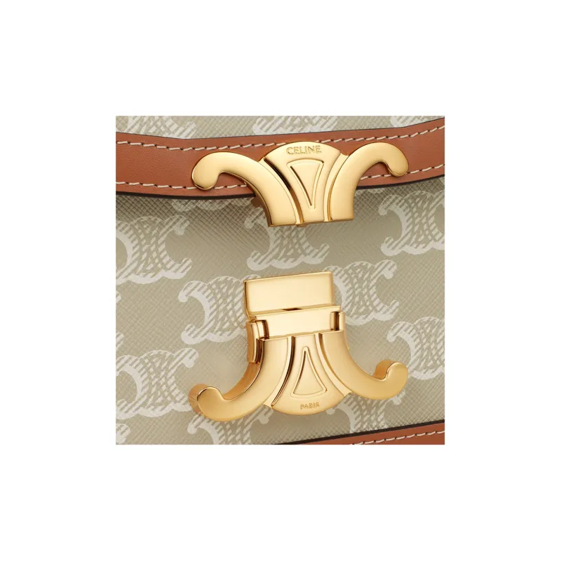 CELINE Triomphe Arc De Triomphe Cow Leather Binding Shoulder Bag, Portable Crossbody Bag Women's Beige Brown-4