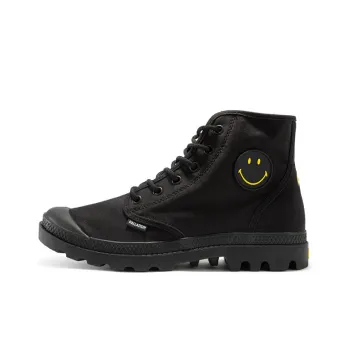 SMILEY x Palladium Pampa Hi Be Kind Wear Resistant Cushioning Breathable High Top Canvas Shoes Unisex Black